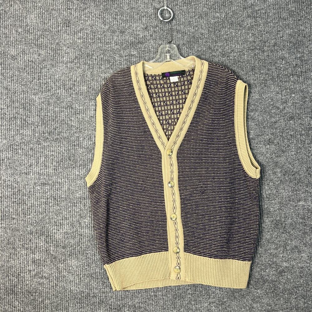 Vintage Wimbledon Mens Sweater Vest Size Large Button Up Retro Grandpa Preppy